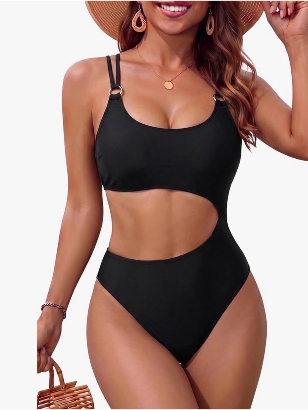 Classic Black Cutout One-Piece Swimsuit - Women Swim NWT